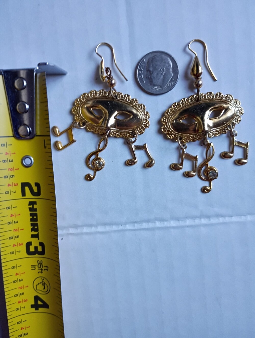Gold tone vintage masquerade mask earrings